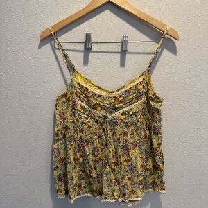 Billabong Boho Cottage Floral Flowy Tank | Crochet Trim Hippie Beach Top EUC
